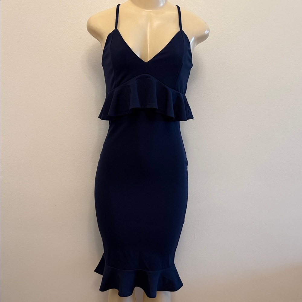 Elegant Navy Blue Ruffle Dress